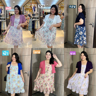 🔥Plussize🔥เดรสคนอ้วน🔥 Freesize:อก 42-54 นิ้ว  สะโพกฟรี ยาว 43 นิ้ว