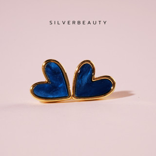 โค้ด SILV45 ลด45.-  Silver beautyต่างหูหัวใจดวงเล็กสีน้ำเงินE06903