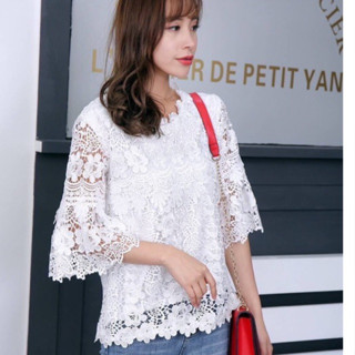 Sale ถูกจริง เสื้อลูกไม้อิตาลี่ มี9สี อก38/40/42/44/46/48 ลูกไม้แน่น ลายละเอียดดอกไม้สวยมาก แขน 2 ชั้น คอกลม