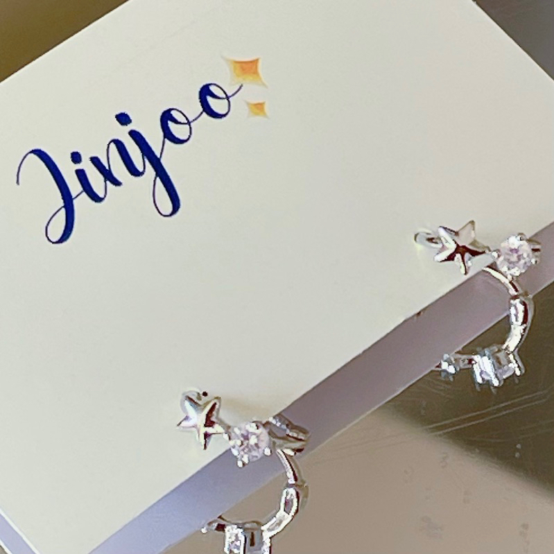 Jinjoo✨ (ราคาต่อคู่) ต่างหูห่วงดาวประดับ ปุ๊กปิ๊ก luxury สง่างาม ขนาด 8 mm. - รูปที่ 2