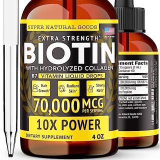 Super Natural Goods Liquid Biotin &amp; Collagen Hair Growth Drops 70,000 mcg 4 OZ สุขภาพผิว สุขภาพเล็บและผม