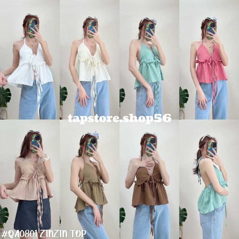 เสื้อสายเดี่ยวโบว์หน้า มีฟองน้ำ#QA0801 ZINZIN TOP