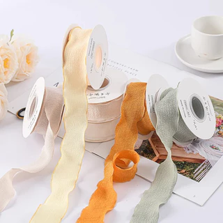 ริบบิ้น wrinkled ผ้ายับขอบหยักสีพื้น(1หลา =90 cm)