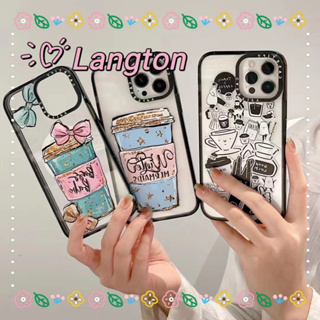 🌈Langton🌸พิมพ์ถ้วยน้ำ โบว์หูกระต่าย สาวน่ารักหัวใจ iphone 11 14 pro max ขอบเต็ม ป้องกันการหล่น case for iPhone 12 13