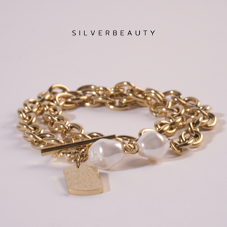 โค้ด SILV45  ลด45.-  Silver beauty สร้อยข้อมือมุกหยดน้ำสองเม็ดB01916