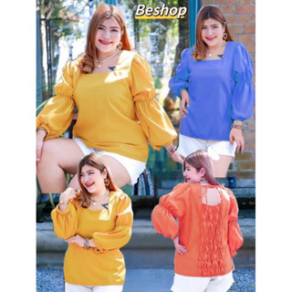 B394 เสื้อสาวอวบ อ้วน Bigsize Plussize เสื้อคอเหลี่ยม เสื้อแขนยาว