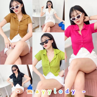 🍏 mayylody 🍏 เสื้อครอป แขนสั้น ปลายชายแหลม สไตล์ y2k สวยเกินต้านมาก 💜💛💚💙 เสื้อy2k เสื้อสายฝอ เสื้อชายแหลม ครอป