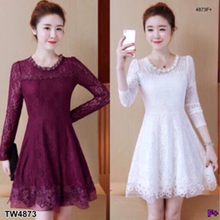 CS4873 มินิเดรสลายลูกไม้แขนยาว long sleeve lace mini dress