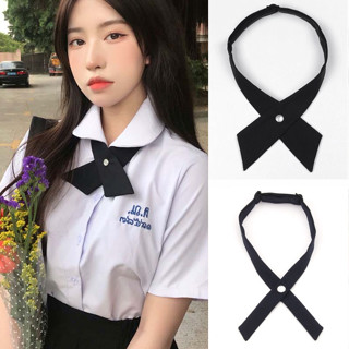 คอซอง โบว์ไขว้ โบว์นักเรียน ชุดนักเรียน คอซองนักเรียน Cross Bow Tie Women Student Uniform Solid Adjustable Tie Shirt