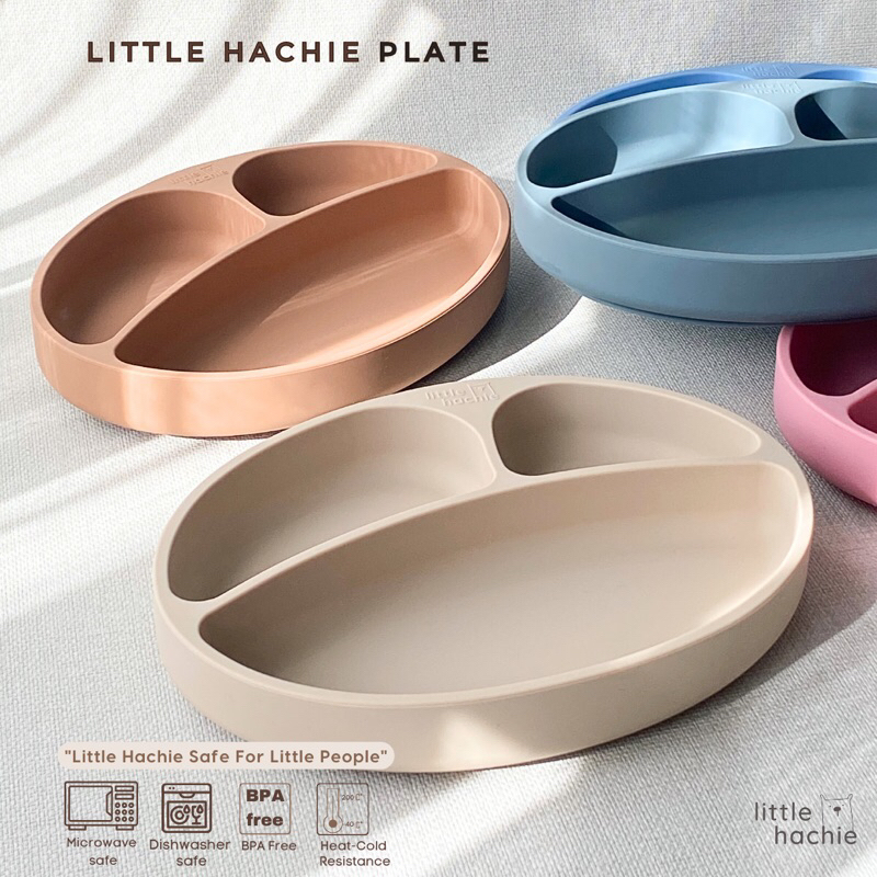 l Little Hachie | จานซิลิโคน จานข้าวเด็ก จานฐานดูด ทรงรี ดูดติดแน่น ช่องแบ่ง 3 ช่อง