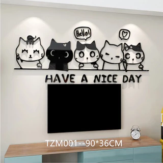 🍀สติกเกอร์แมวน่ารักสร้างสรรค์🍀ห้องนั่งเล่นห้องนอนตกแต่งพื้นหลัง3D สามมิติอะคริลิคตกแต่งห้องสติกเกอร์ตกแต่งผนัง