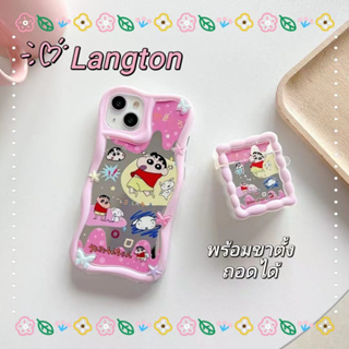 🌈Langton🌸พื้นผิวกระจก พร้อมอุปกรณ์เสริม ถอดได้ ขาตั้ง iphone 11 14 pro max เครยอนชินจัง การ์ตูน case for iPhone 12 13