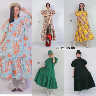 Maxidress oversize แขนตุ๊กตาพอง กระโปรงต่อชายระบาย