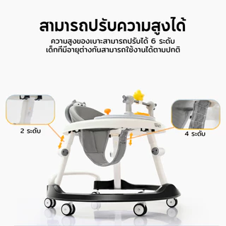 EvianAngel รถหัดเดินเด็ก 6 ล้อ พับเก็บได้ ปรับระดับได้ พร้อมดนตรีและของเล่น