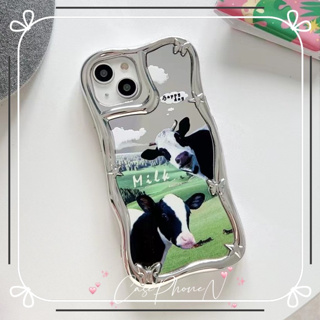 เคสไอโฟน iphone 11 14 Pro Max ความคิดสร้างสรรค์  ทุ่งหญ้า วัว แบบกระจก เคส ขอบครีม iphone 12 13 Pro Case for iPhone