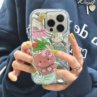 ✨สไตล์ใหม่✨ เคสไอโฟน 14 Pro Max  เคส for 11 12 13 Pro Max เคสพกพาสะดวก iPhone 13 Kitty ลายคลื่น Case เคสกันกระแทก