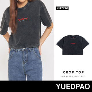 Yuedpao No.1 เสื้อยืดครอป ผ้าหนาทรงสวย ยับยากรีดง่าย รับประกันไม่ย้วย 2 ปี เสื้อ Crop Bleached logo red