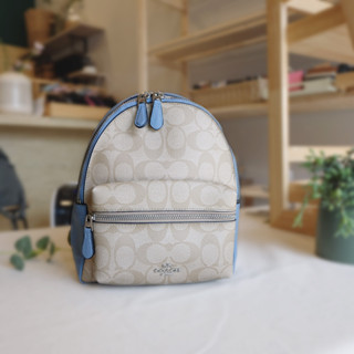 Coach แท้ มือหนึ่ง COACH MINI CHARLIE BACKPACK IN SIGNATURE COATED CANVAS -F58315 SVDK6 (SILVER/BLACK SMOKE)