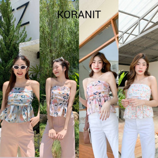 Tag📍koranit เสื้อเกาะอกสม็อคหลัง ตัวเสื้อจับจีบด้านหน้าเบาๆ งานเรียบๆดีเทลด้วยลายผ้าน่ารักๆ