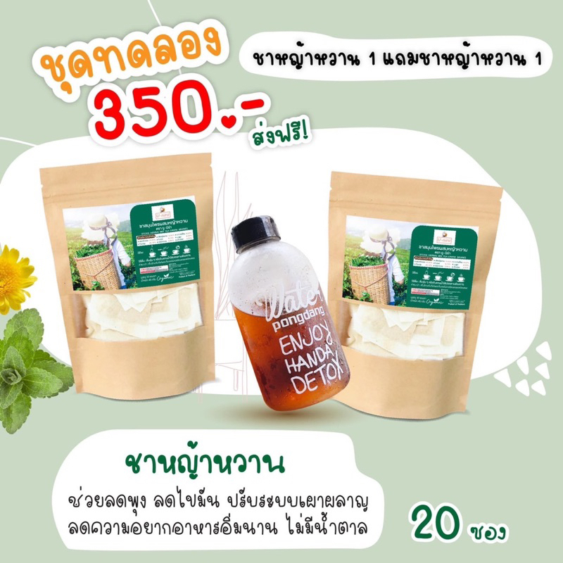 {พร้อมส่ง+ส่งฟรี} ชาหญ้าหวาน 1 แถมชาหญ้าหวาน 1 ฟรีขวดน้ำ 1 ใบคละแบบน่ารัก