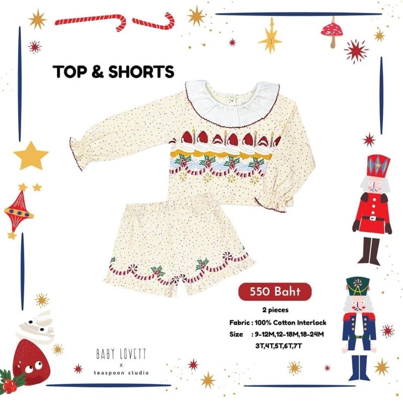 Used Baby Lovett Top &amp; Shorts (Christmas Collection) Size 12-18 เดือน ชุดเซ็ตพร้อมส่ง