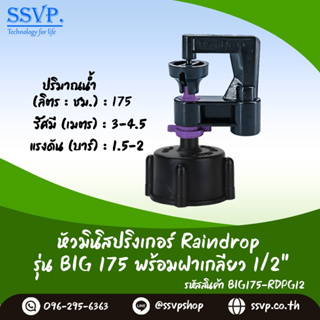 มินิสปริงเกอร์ รุ่น BIG พร้อมฝาครอบเกลียวใน ขนาด 1/2" ปริมาณน้ำ 175 ลิตร/ชั่วโมง รหัสสินค้า BIG-175-RDPG12