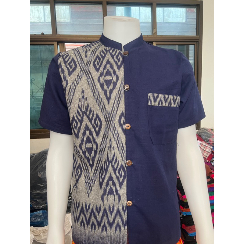 เสื้อผ้าฝ้ายผู้ชายแต่งครึ่ง(อก40-54)