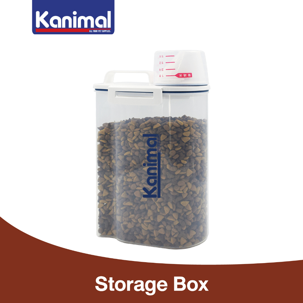 [90079] Kanimal Pet Food Container ความจุ 2 ลิตร ถังเก็บอาหารเม็ด พร้อมถ้วยตวง แบบหนาพิเศษ กันมดและแมลง เก็บกลิ่น
