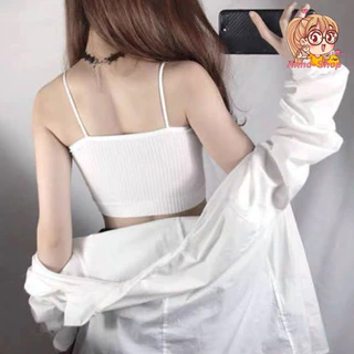 annacny ครอปครึ่งตัว Crop top🎁 เกาะอกพร้อมสาย ผ้าร่อง แบบกระชับไร้ขอบ 🌈ไร้โครงดันทรง A136