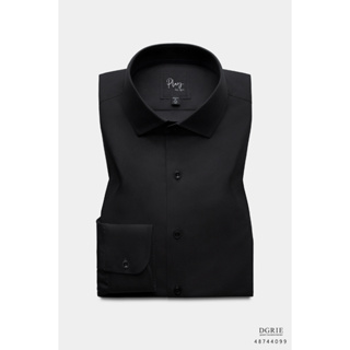 DGRIE Play – Black Cotton Regular Collar Ribbon Shirt - เสื้อเชิ้ตสีดำ