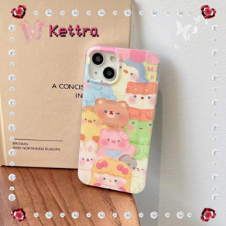 💜Kettra💜ขอบเต็ม ป้องกันการหล่น 11 14 pro max การ์ตูน หมีน้อย สาวน่ารักหัวใจ สีสัน case for iPhone 12 13