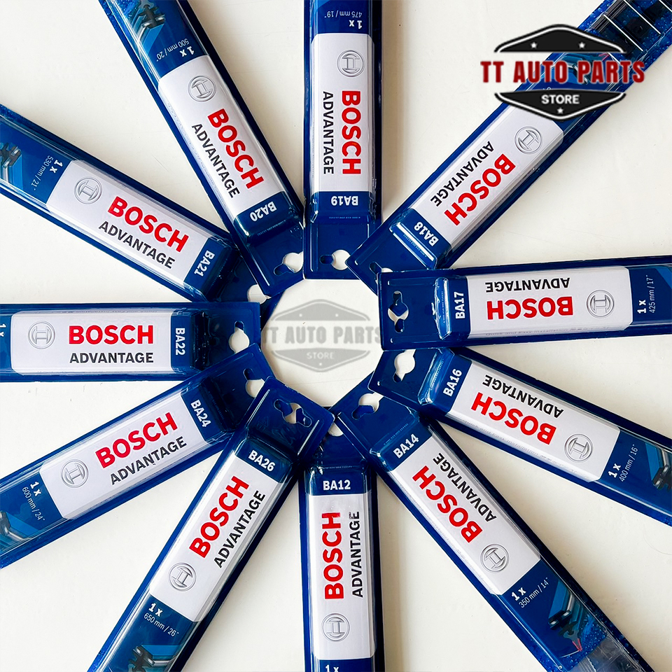ใบปัดน้ำฝน BOSCH ก้านเหล็ก แท้ รุ่น Advantage ขนาด 12-28 นิ้ว ติดตั้งง่าย ปัดสะอาด มาตฐานเยอรมัน (เดี่ยว+คู่)