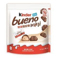 Kinder Bueno Mini คินเดอร์บลูเอโน มินิ เวเฟอร์เคลือบช๊อคโกแลตไส้ Milk &amp; Hazelnut T18 108G (18 ชิ้น/ห่อ)