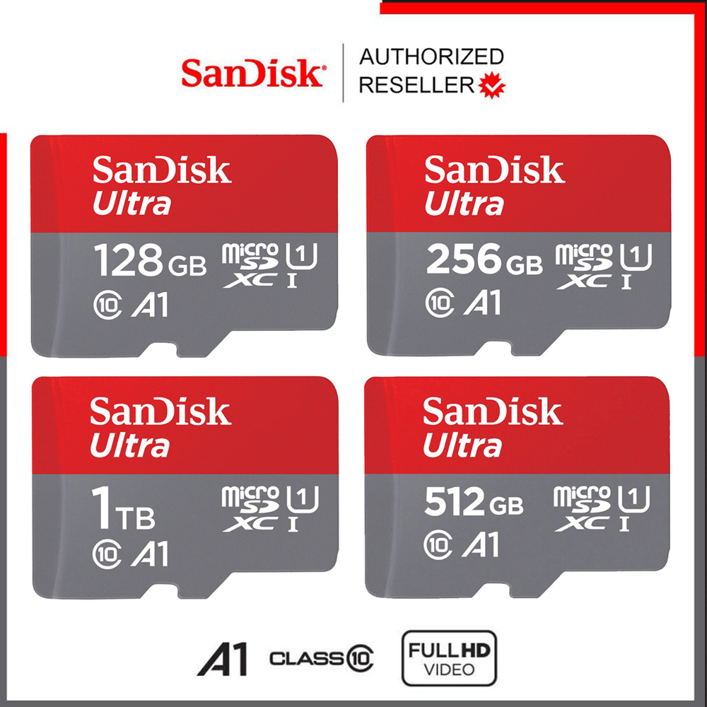 Sandisk Ultra Micro SD Card 128/256/512GB SDXC Class10 A1 Speed 140mb/s,150mb/s (SDSQUAB) mobile tab