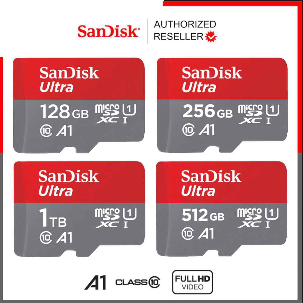 Sandisk Ultra Micro SD Card 128/256/512GB SDXC Class10 A1 Speed 140mb/s,150mb/s (SDSQUAB) mobile tab