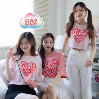 Cloudcandy เสื้อครอป เอวลอย เสื้อสกรีน ลาย หัวใจ CROP Oversize แขนสั้น คอกลม ผ้าคอตตอน สกรีนลาย HEART ❤