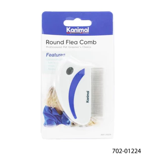 [01224] Kanimal Round Flea Comb หวีสางขน หวีสางเห็บหมัด เห็บหมัดออกจากเส้นขน สำหรับสุนัขและแมว ขนาด 8.5x5.8 ซม.