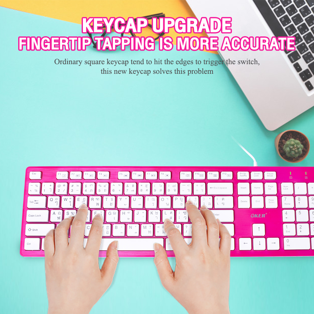 🚀ส่งเร็ว🚀 OKER Keyboard KB-518 Blue คีย์บอร์ดพร้อมซิลิโคนกันฝุ่น คีย์บอร์ดสีฟ้า USB ปุ่มกดเงียบสนิท #DM 518
