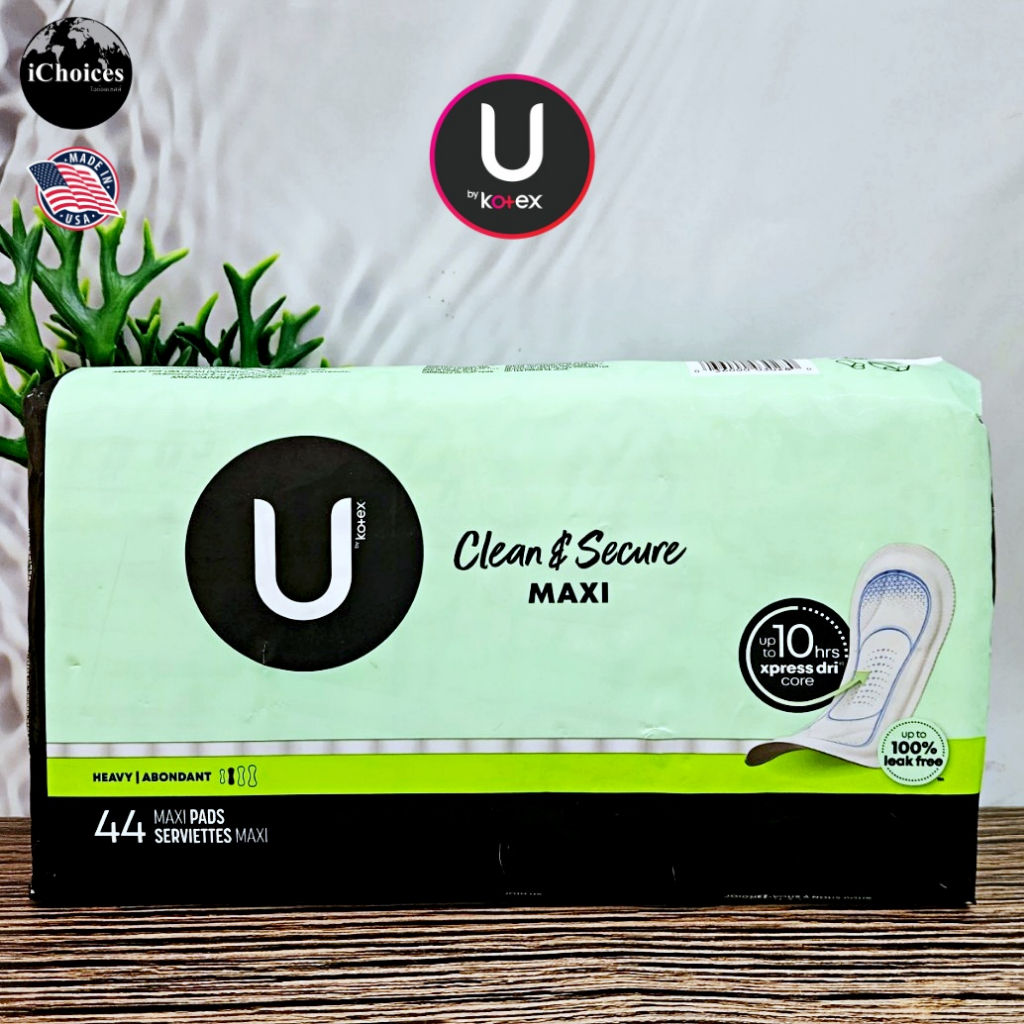 [U by Kotex] Clean & Secure Maxi Pads, Heavy Abondant 44 Count แผ่นผ้าอนามัย