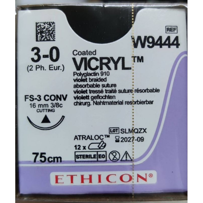 vicryl Ethicon w9442/w9443/vicry plus กล่องบรรจุ12ชิ้นขายเป็นกล่องราคาที่แสดงเป็นราคาต่อกล่องกดเลือกเบอร์ตามต้องการ