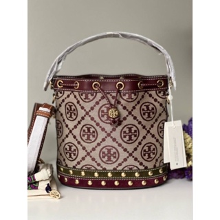 TORY BURCH T MONOGRAM STUDDED BUCKET BAG