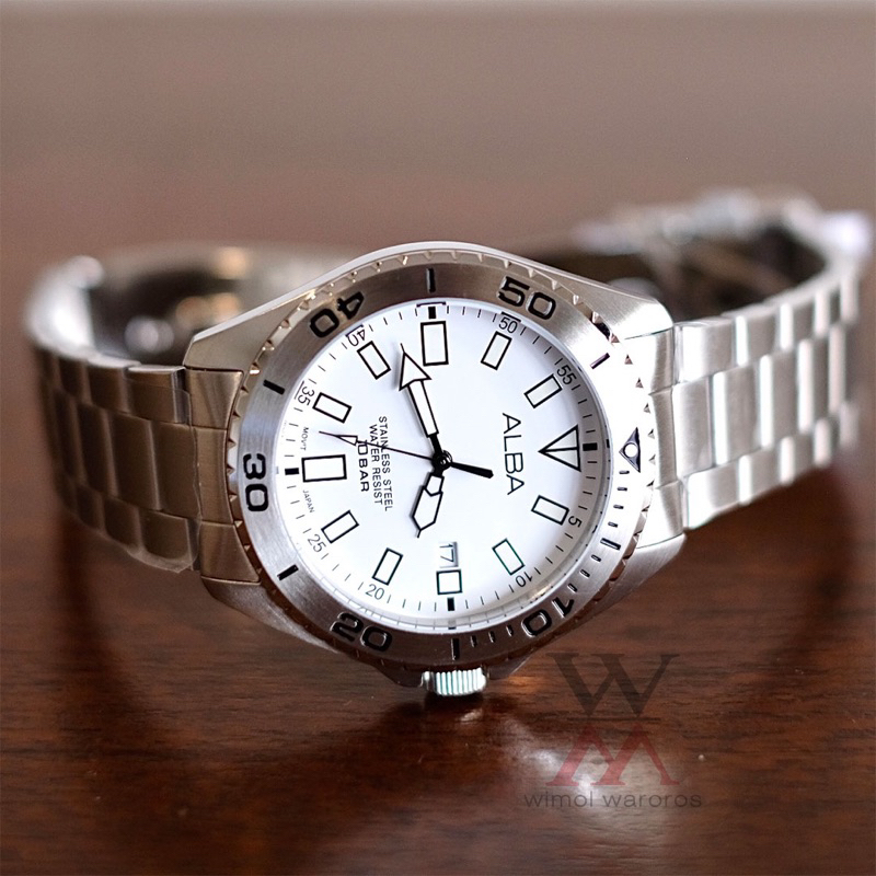 นาฬิกา ALBA รุ่น AS9Q45X1 - 10 BAR QUARTZ - White Dial (หน้าขาว-ขอบเงิน-เรือนเงิน)