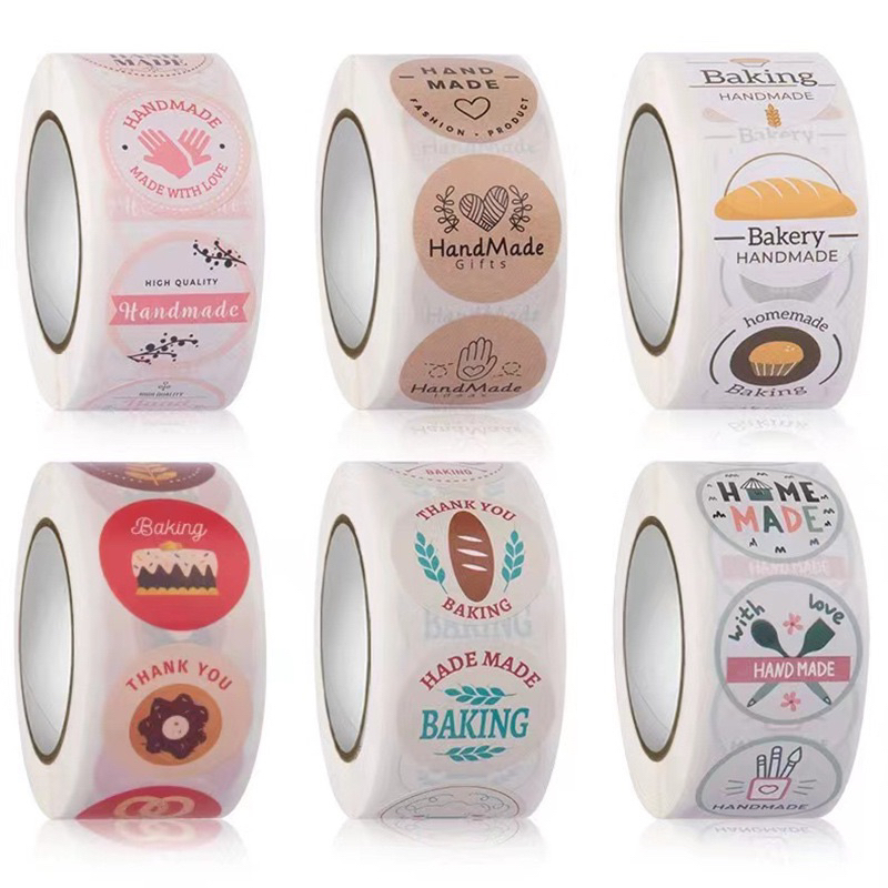 สติกเกอร์ handmade  homemade  bakery ติดขนมปัง 2.5CM-500ดวง