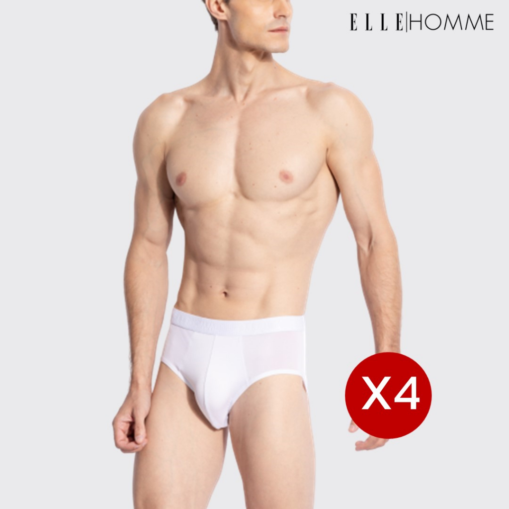 ELLE HOMME | แพ็ค 4 ชิ้น กางเกงชั้นในทรง BIKINI รุ่น Quick Dry ผ้าลื่นเย็น เบาบางสบาย ซักแห้งเร็ว สีขาว | KUB8901R2WH
