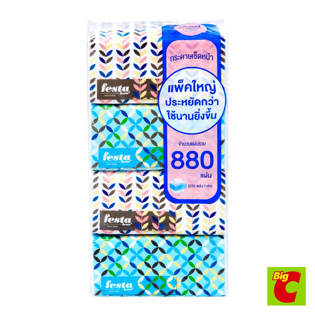 เฟสต้า กระดาษเช็ดหน้า 220 แผ่น แพ็ค 4