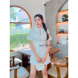 #Nittaya #ป้ายNittaya จั้มขาวขาสั้นซิปหน้า