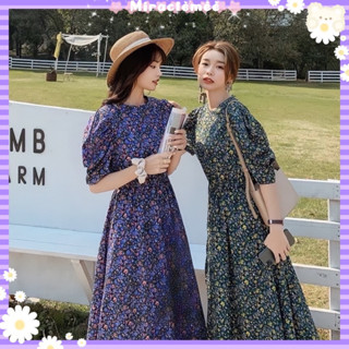 Maxi Dress เดรสลายดอกไม้จิ๋ว ผ่าข้าง เว้าเอวหลังเล็กน้อย แขนตุ๊กตาน่ารักๆ เดรสกระโปรง งานป้ายypy