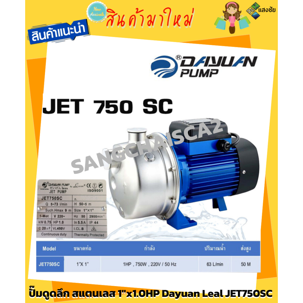 ปั๊มดูดลึก สแตนเลส 1"x1.0HP Dayuan Leal JET750SC