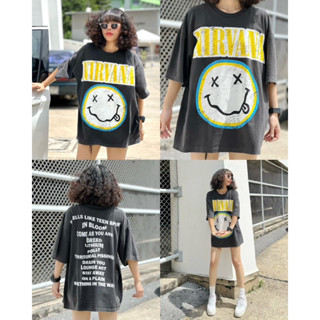 🌟STF_SHOP🌟เสื้อผ้าเฟด แขนสามสวน คอกลม สกรีนลาย หน้า-หลัง  Smile  NIRVANA มีSize [ L , XL ]