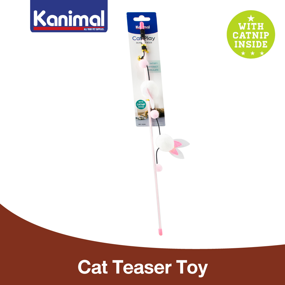 [20284] Kanimal Cat Teaser Toy ของเล่นแมว ไม้ล่อแมว รุ่นกระต่าย พร้อมกระดิ่ง ช่วยขัดฟัน 6x60 ซม. (ยาว 46.5 ซม.)